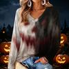 Women's V-Neck Long Sleeve Lightweight Halloween Print Blouse for Casual Wear