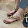 Bohemian toe herringbone sandals women's 2025 summer new one-word buckle outer wear Roman sandals