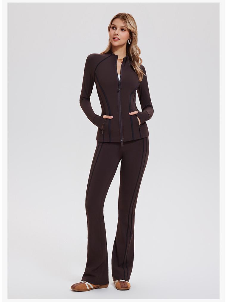 High Elasticity Women's Slim Fit Stand Collar Sports Jacket - Double Zipper Yoga & Running Wear