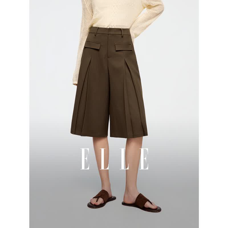 ELLE Women s Vintage High-Waist Cropped Wide-Leg Shorts M