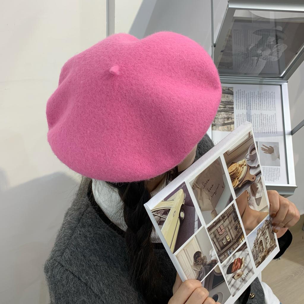 Woolen Beret Women Korean Versatile Hat Women Autumn and Winter Japanese Retro Candy Color Painter Hat
