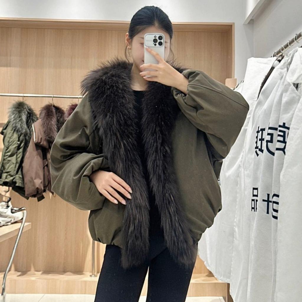 Winter new retro daily versatile personalized warm down jacket women's detachable natural real raccoon fur collar jacket