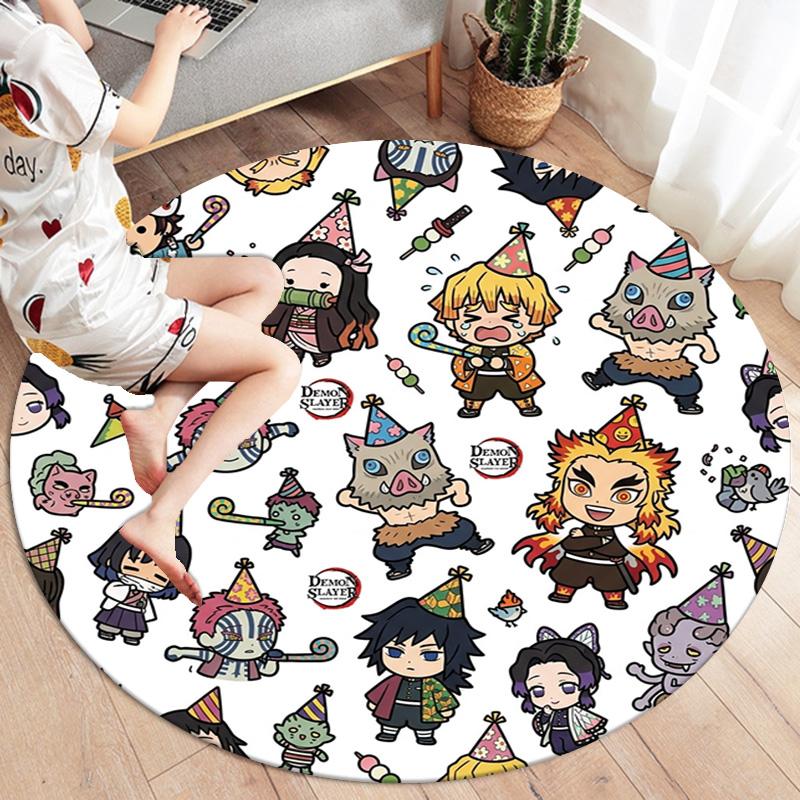 Demon Slayer Round Area Rug Carpet Rug For Living Room Bedroom Sofa Playroom Decor Nonslip Floor Mat
