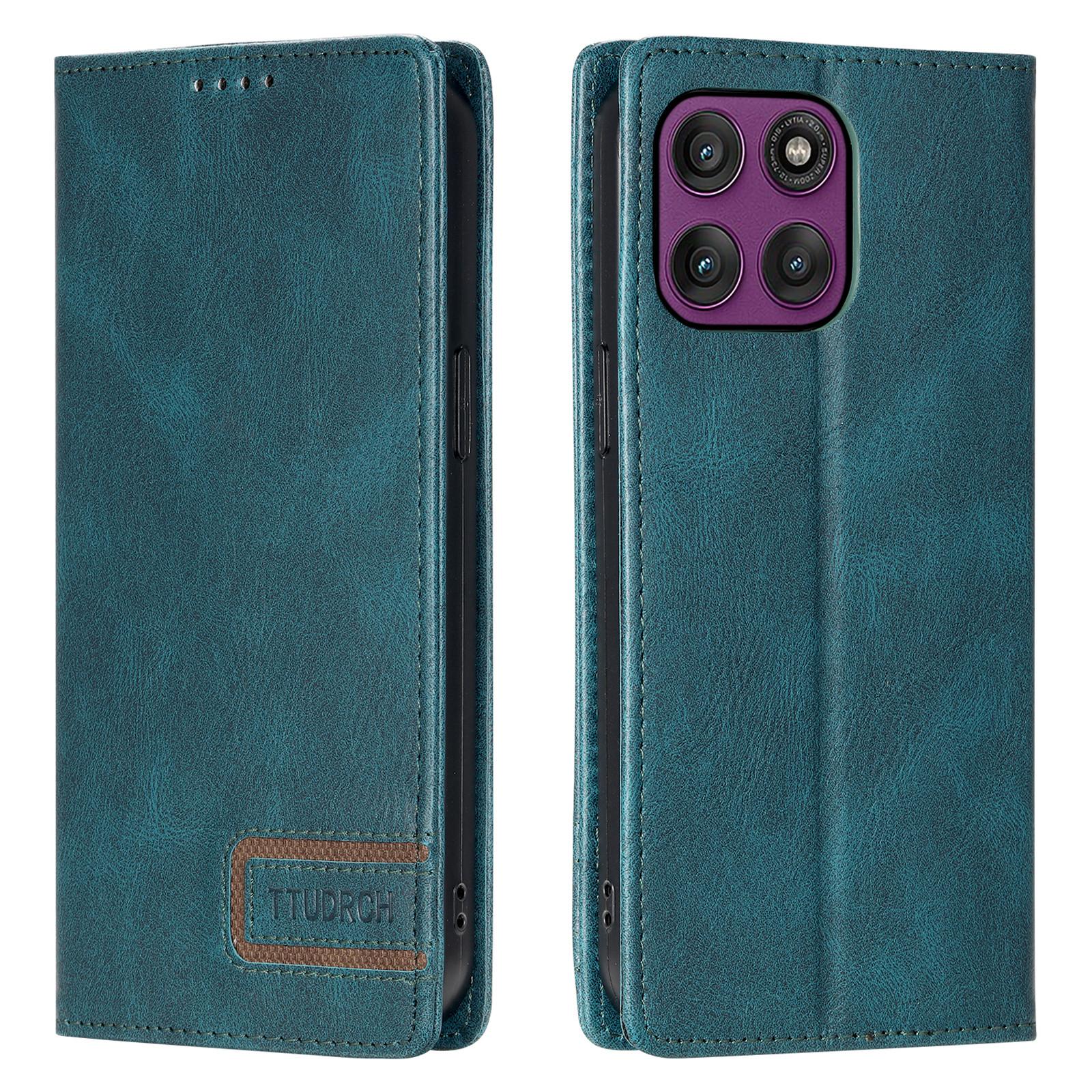 

TTUDRCH Style 007 For Motorola Moto G56 5G Leather Case RFID Blocking Wallet Stand Phone Cover Blackish Green