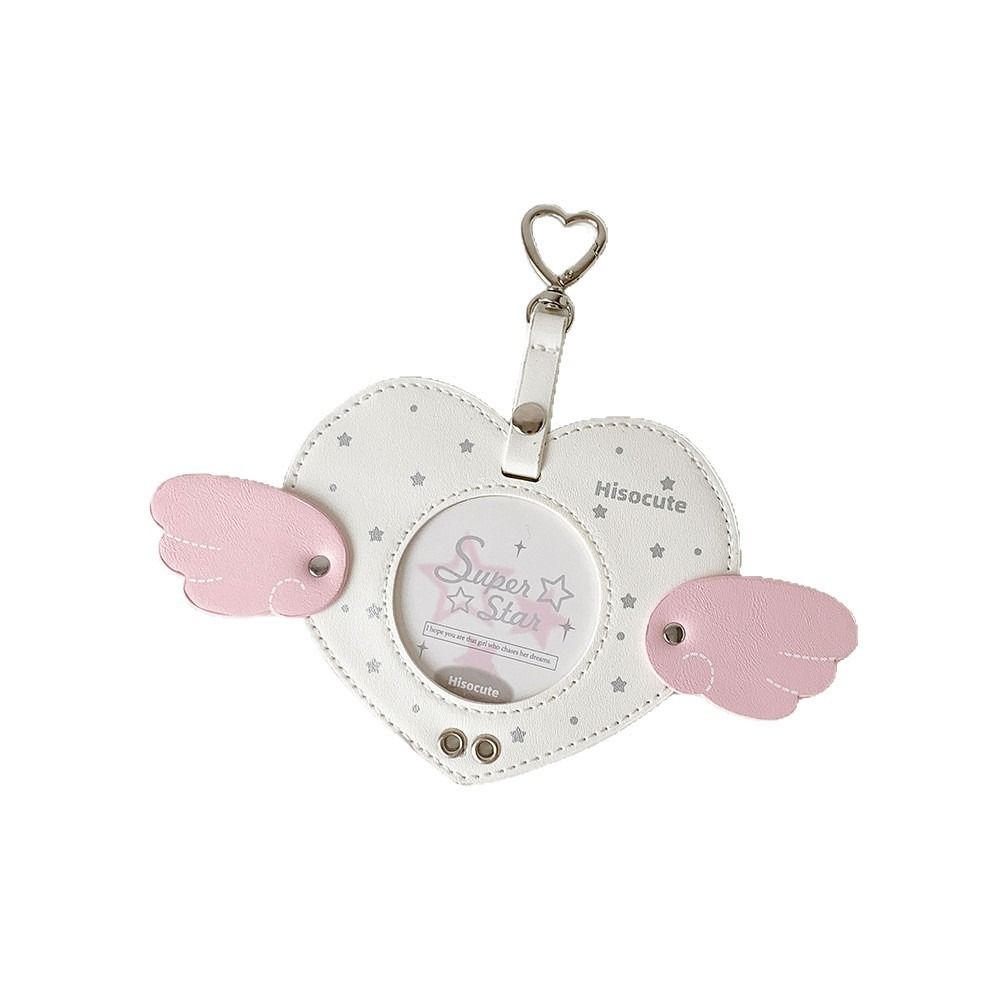 Love Heart Wings ID Photo Photocard Frame with Keychain Idol Card Display Protector  Girls Gift