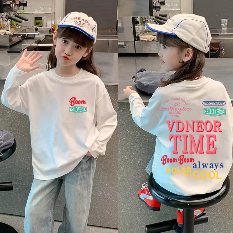 Korean Style Girls' Long Sleeve Cotton T-shirt - Autumn Loose Fit, Medium & Large Sizes, Stylish Base Layer Top