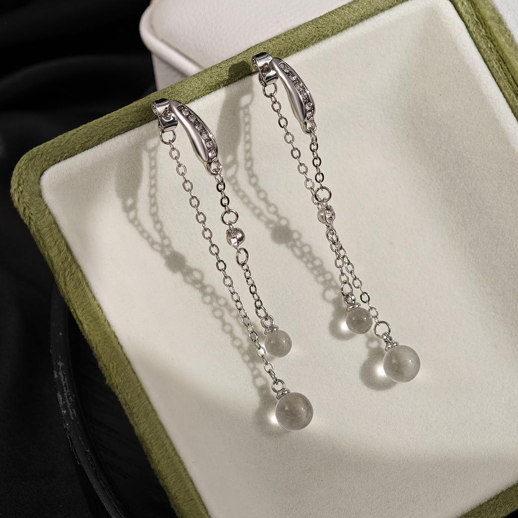 Light Luxury Two-Wear Long Tassel Ice Water Drop Pendant Earrings Women'S Diamond Temperament Studs