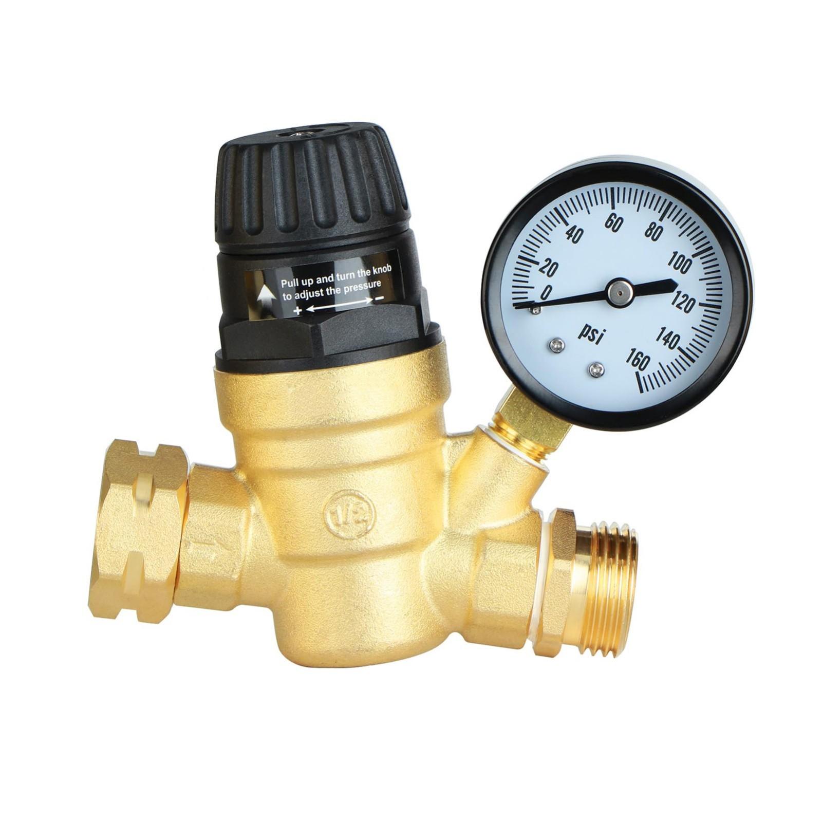 

RV Water Pressure Regulator For RV Camper. Brass -Free Adjustable RV Water Pressure Regulator With 0-160 PSI Gauge One Size золотий