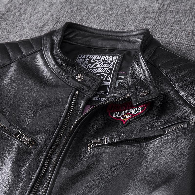 Men's Motorcycle Genuine Leather Leather Jacket Cowhide Men's Stand-up Collar Motorcycle Jacket