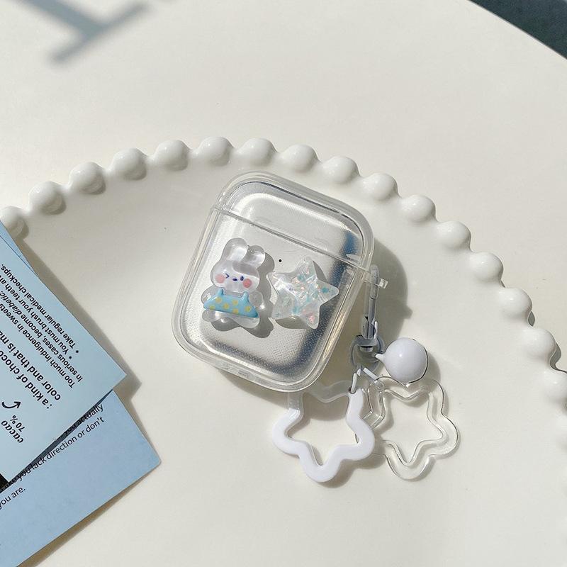 Laser Star Rabbit Is Suitable For Apple Airpods 4Th Generation Bluetooth Protective Case Pro2 Earphone Case 1/3Rd Generation Pendant.