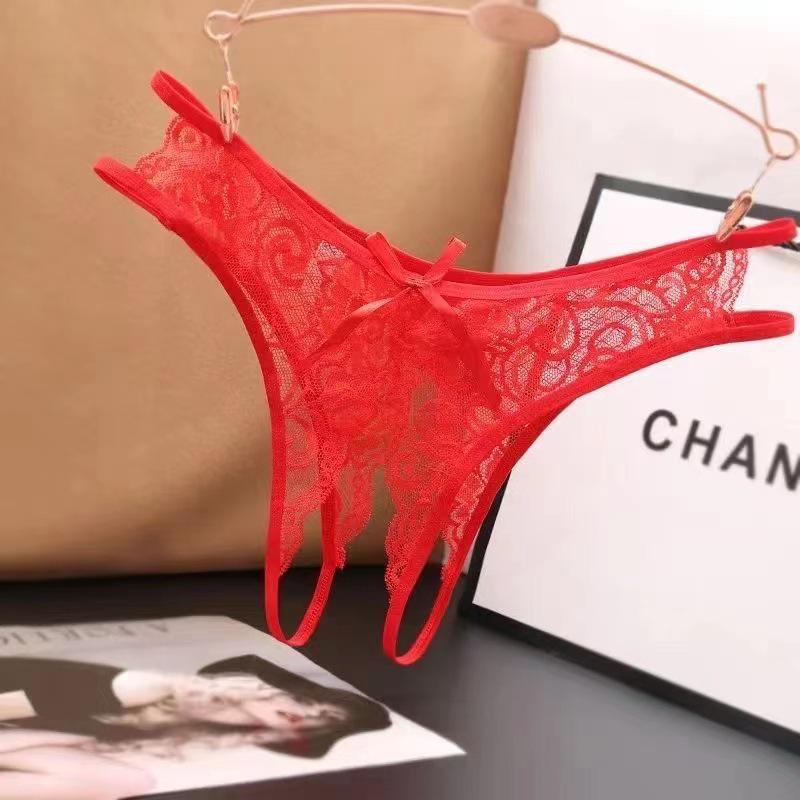 Unisex Lace Open Crotch Erotic Thong - See-through, Low-rise Underwear