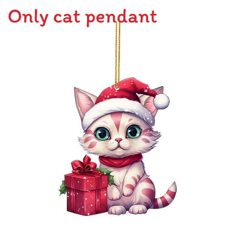 Christmas Cat Car Decor Acrylic Pendant For Holiday Vehicle Decoration