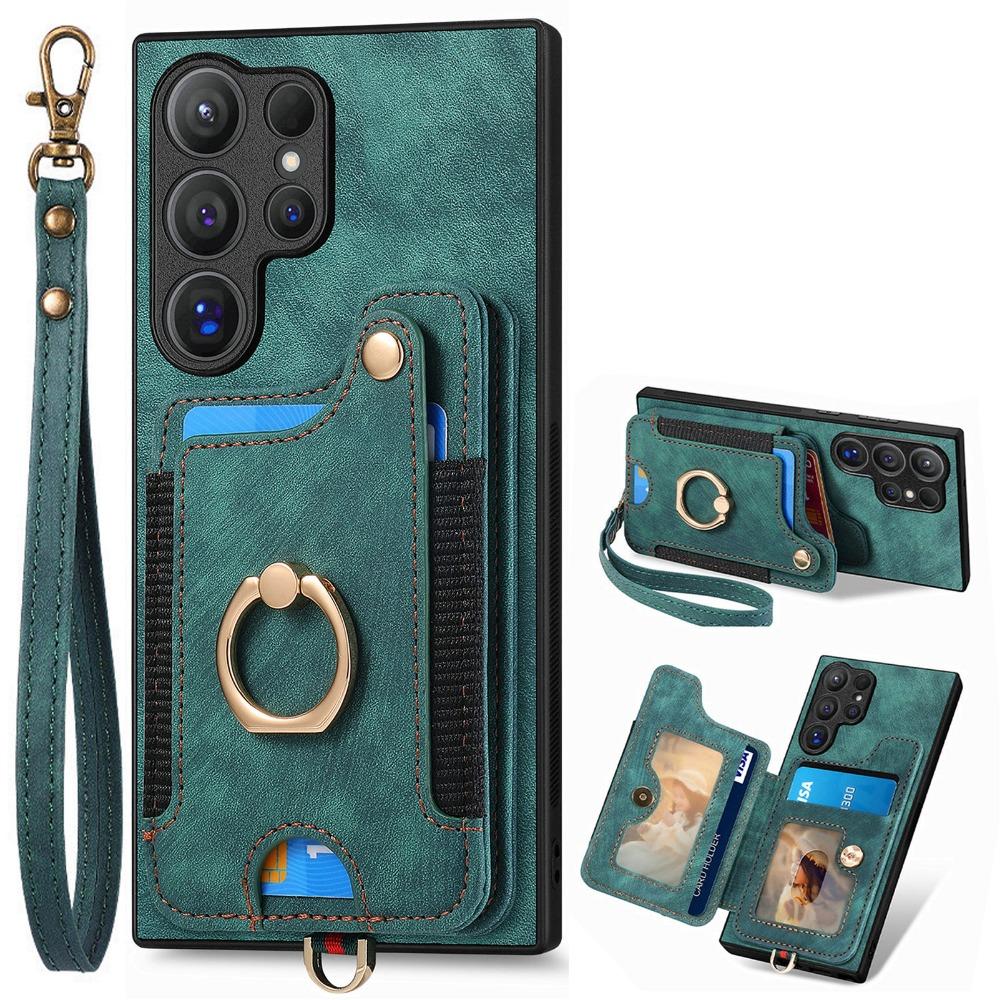 Wrist Strap Phone Case for Samsung Galaxy S24 S23 FE S25 S22 Ultra Plus A16 A06 A36 A56 A55 Ring Bracket Wallet Card Slot Cover