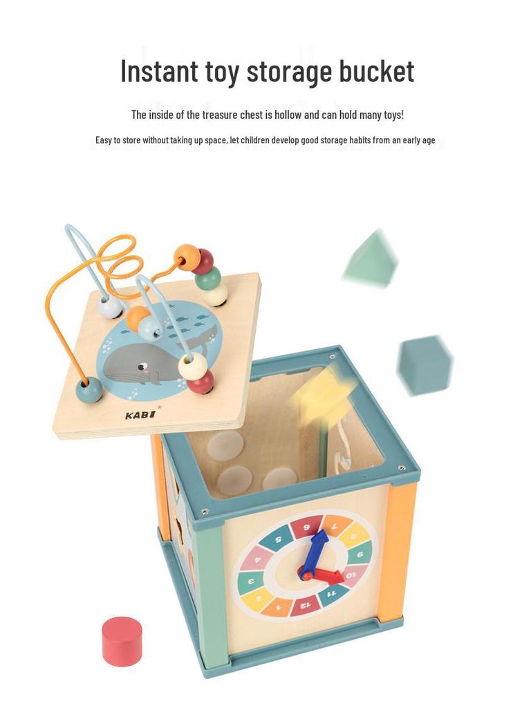 Wooden Ocean & Forest Educational Activity Cube for Children: Slide, Match, and Bead Maze Puzzle
