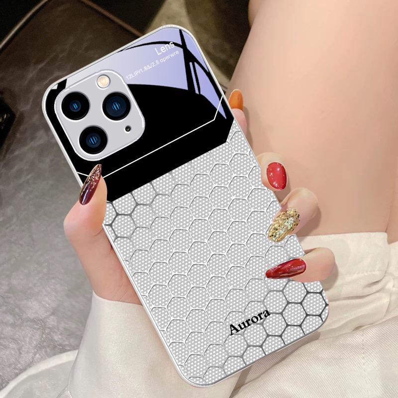 Hexagonal Grid Of Applesr For IPhone 16 Pro Max 15 Pro 14 13 12 Mini 11 XS Max XR 7 8 Plu SE 2022 Tempered Glass Phone Case