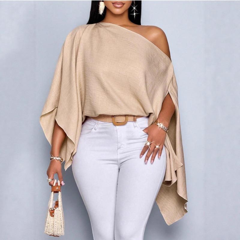 Dames Casual Off Shoulder Losse Vleermuismouw Effen Kleur Elegante Blouse