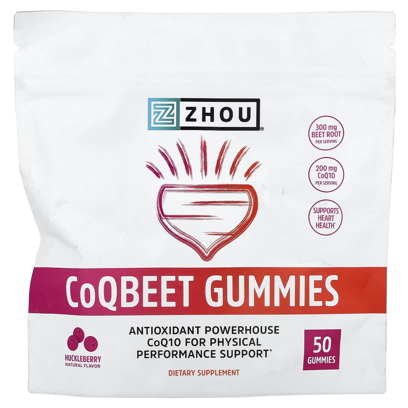 

Zhou Nutrition, CoQBeet Gummies, Huckleberry, 50 Gummies