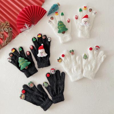1 Pair Christmas Knitted Gloves Men Women Winter Warm Thick Plush Gloves