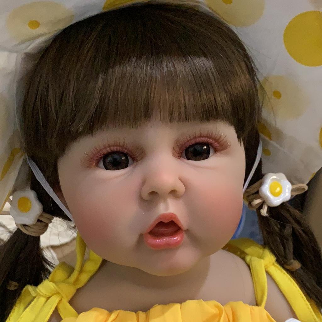 Realistische 55 cm 22 Zoll weiche Silikon Reborn Baby lange Haare Mädchen Puppe Spielzeug lebensechte Prinzessin Kleinkind Bebe Geburtstagsgeschenk