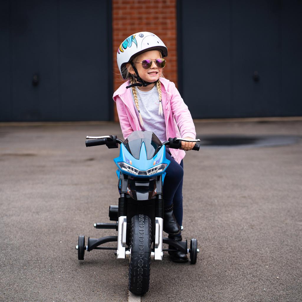 Moto Elettrica per Bambini 6V Giocattolo a Batteria con Luci Musica Avanti Freno per 3-8 Anni Blu