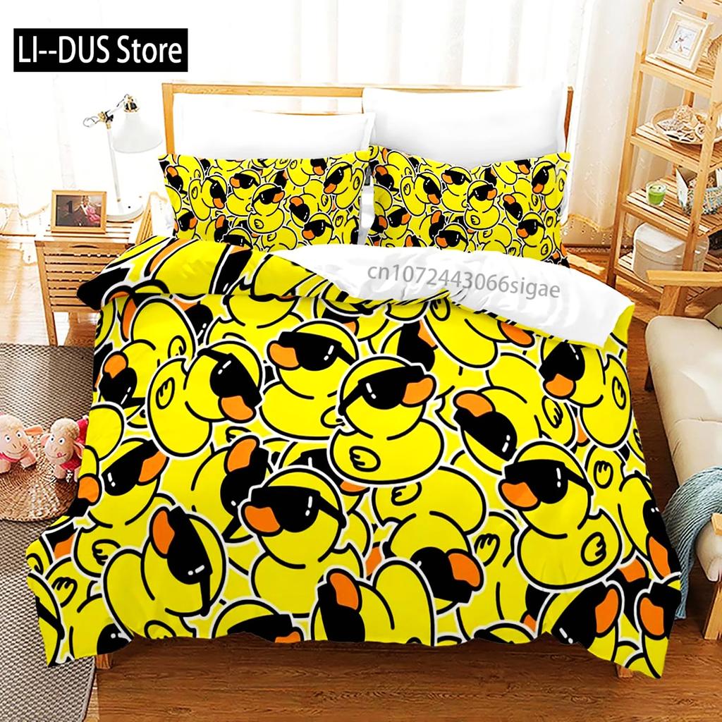 Gelbe Ente 3D-Druck Bettwäsche-Set Einzelbett Doppelbett Full Queen King Size Bettwäsche-Set für Erwachsene Kinder Schlafzimmer Bettbezug-Sets mit Kissenbezug