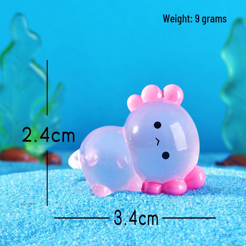 Hexagonal Mini Fish Tank with Luminous Cartoon Animal Ornaments & Moss Landscaping Accessories