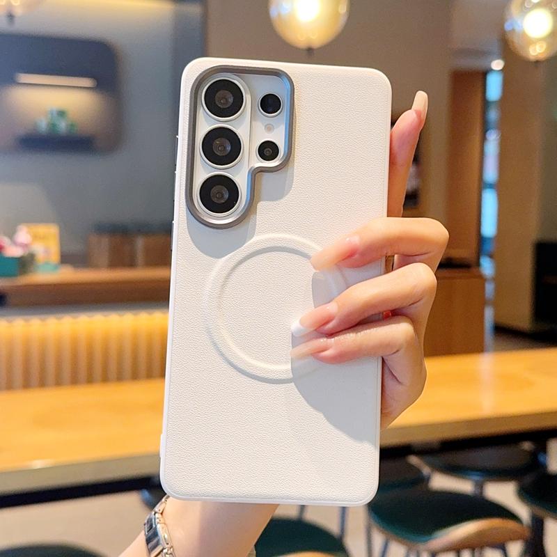 Plain For Samsung Galaxy S26 Ultra S25 Edge Plus Case Magnetic Wireless Charger Shell Shockproof Protective Leather Back Cover