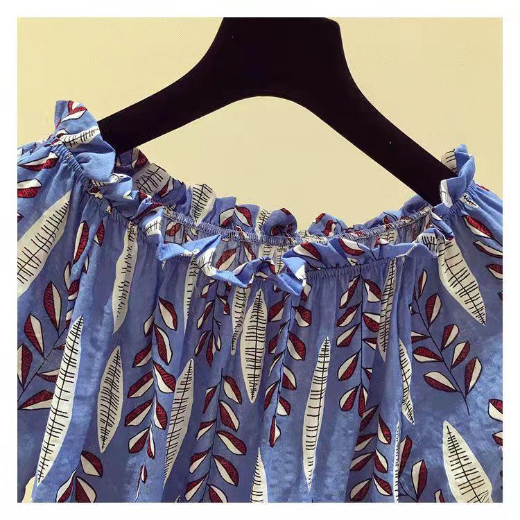 Damen Ein-Schulter Bluse aus floralem Chiffon - Japanische lockere Passform, bauchbedeckendes Kurzarm-Oberteil, neuer Sommerstil.