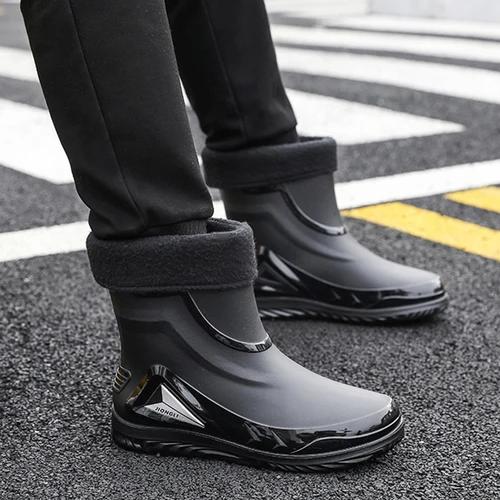 Autumn And Winter Non-slip Rain Boots For Men Warm Rain Boots, Velvet Waterproof Shoes, Kitchen Plastic Work Shoes Fishing Shoes