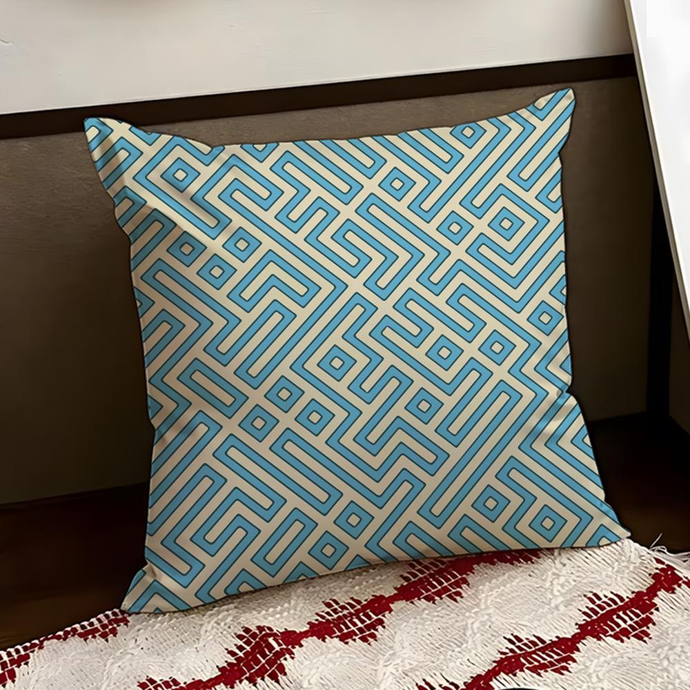 Zigzag Meander Pattern Cushion Cover Reversible Soft Durable Pillow Cover Home  Car MultiScene Use for Daily Comfort