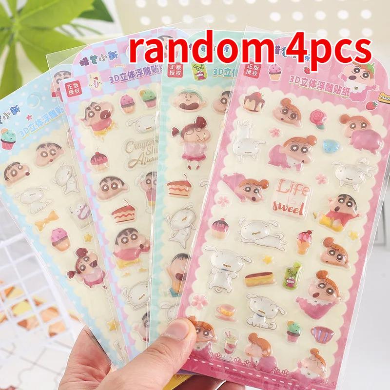 4Pcs Kawaii Crayon Shin-Chan Sticker 3D Crystal Sticker Waterproof Lovable Decor Cartoon Crystal Stickers Diy Diary Stationery