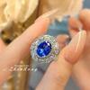 Women Jewelry Set Fashionable Light Luxury Blue Spinel Gemstone Pendant Open Ring Simple Daily Stud Earrings