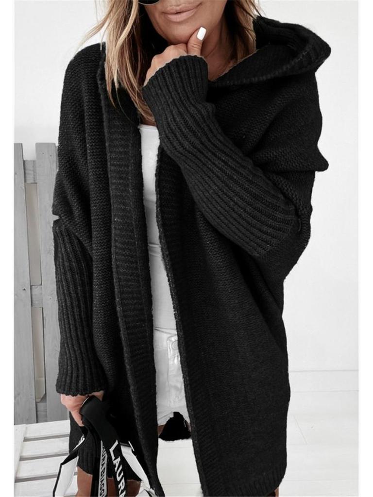 2025 Purple Batwing Knit Hoodie - Women's Loose-Fit Temperament Commuter Sweater Coat