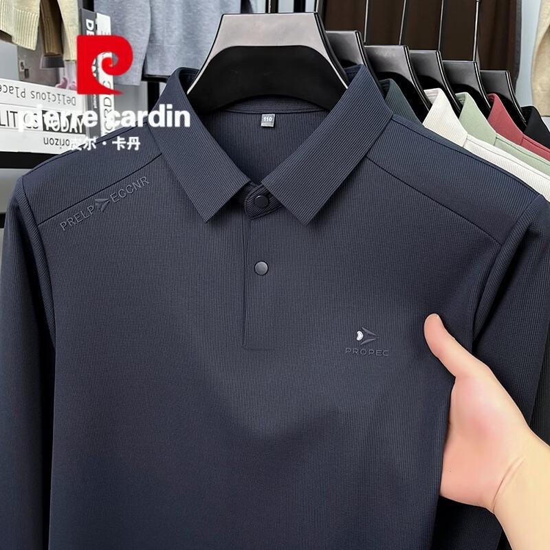 Pierre Cardin Men's Striped Long-Sleeve Business Casual Polo T-Shirt