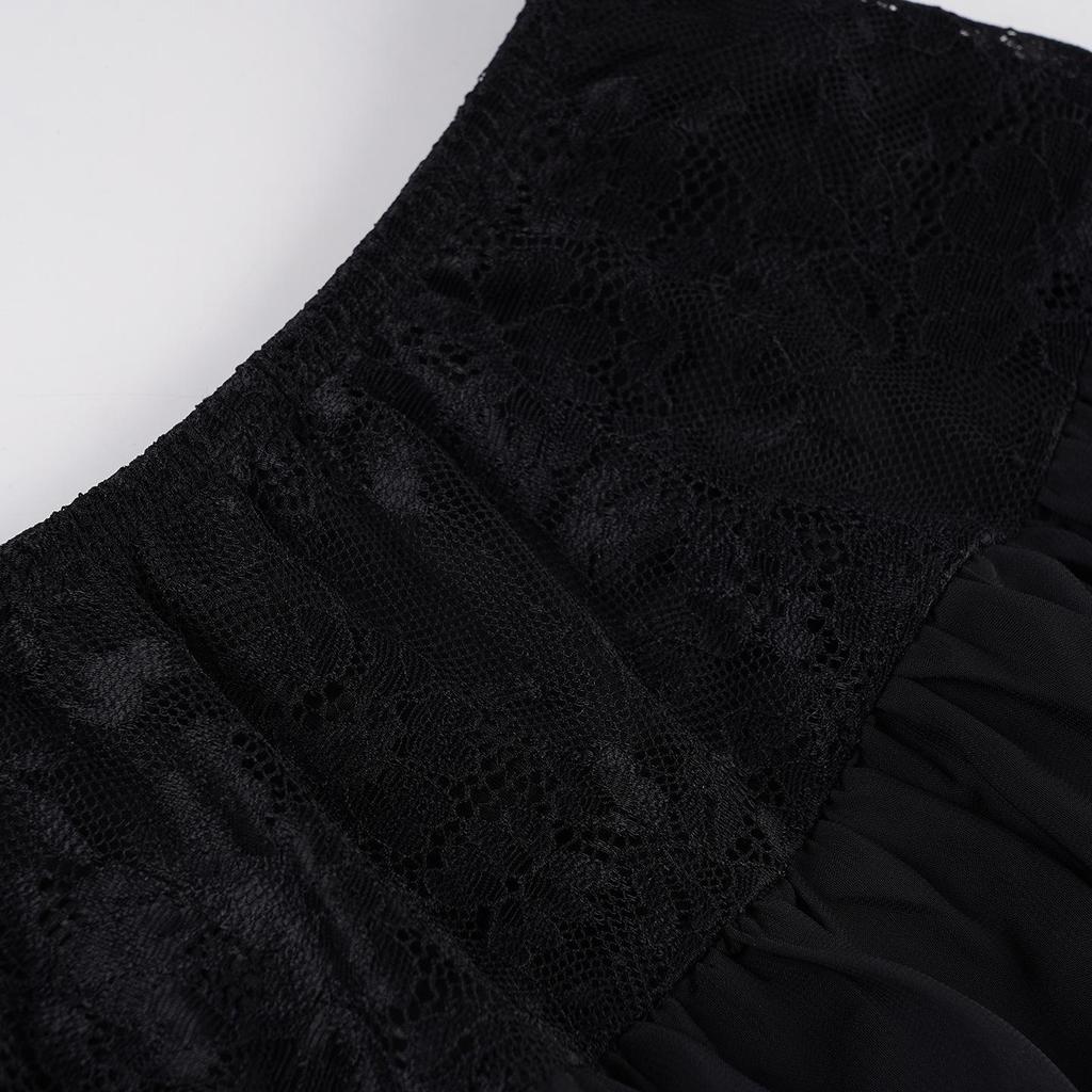 Spring/Summer Ballet Style High Waist Black Lace A-line Skirt for Women