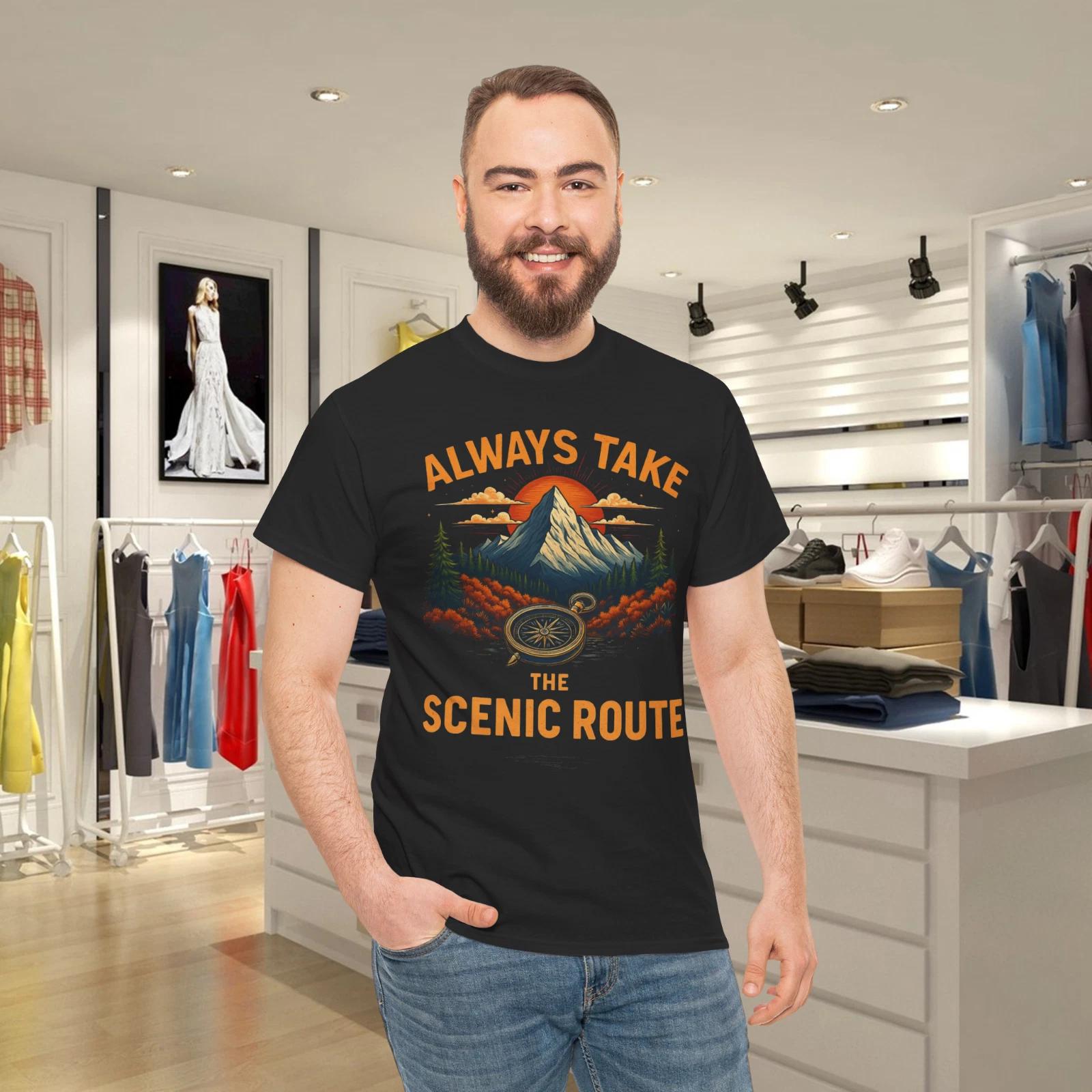 Always Take the Scenic Route Mountain Camping Hikers Graphic T- Shirt S