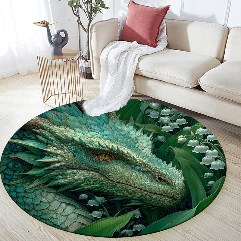 Dragon Round Area Rug,Carpet Rug for Living Room Bedroom Sofa Playroom Decor,Non-slip Floor Mat