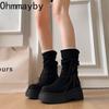 Autumn Winter Women Western Ankle Boots Fashion Tassel Height Increase Shoes Street Style Banquet Party Short Botas Mujer