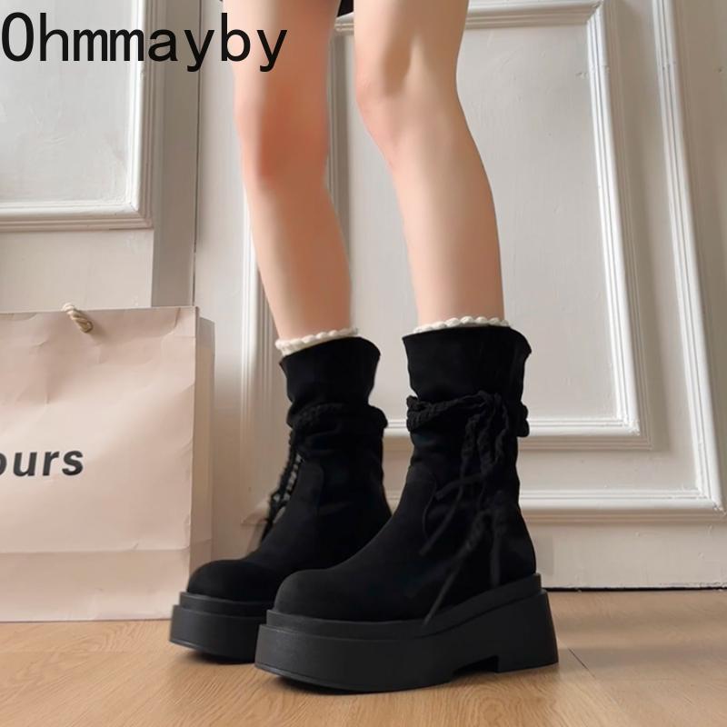 Autumn Winter Women Western Ankle Boots Fashion Tassel Height Increase Shoes Street Style Banquet Party Short Botas Mujer
