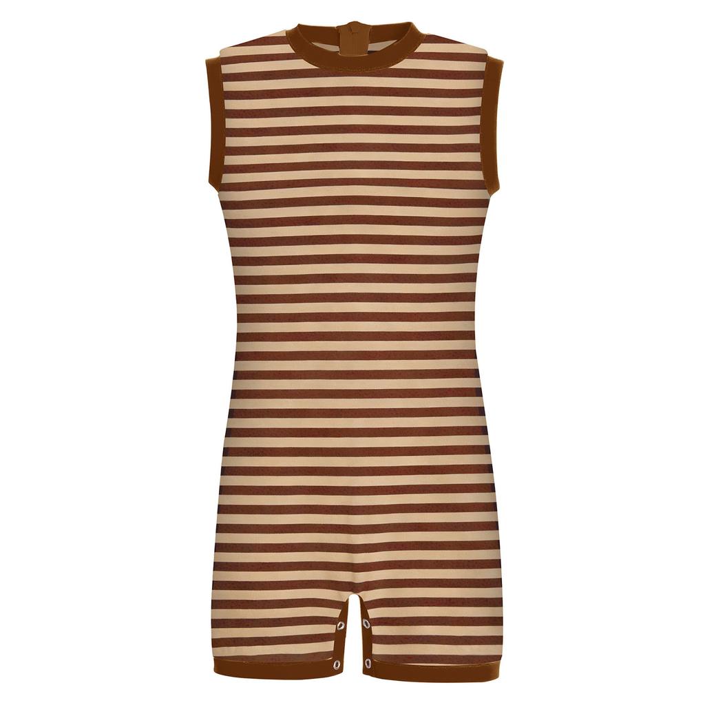 Unisex Special Needs Adaptive Clothing Sleeveless Back Invisible Zipper Press Button Crotch Striped Jumpsuit