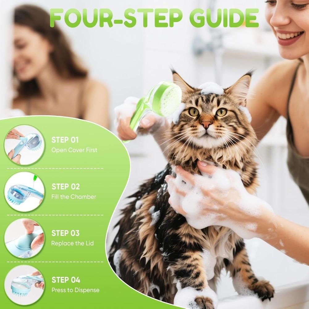Pet Bath Brush with Shampoo Dispenser, Dog Bath Brush and Grooming Massage Brush for Dogs Cats, Easy Dog Washing Brush for Short and Long Hair