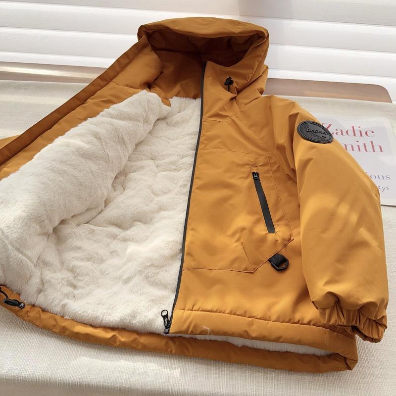 Jungen Herbst- und Winter-Fleecejacke Kinderjacke verdickter Trenchcoat Kuchen überwinden mittlere und ältere Kinder Winter-Baumwollkleidung mit Kapuze