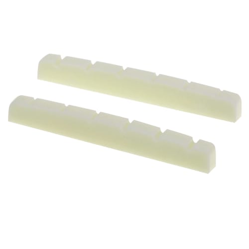 Musiclily Pro 42mm Urea Resin Plastic Pre-Grooved Nuts for 6-String Stratocasters, Flat Bottom, Black (Set of 2)