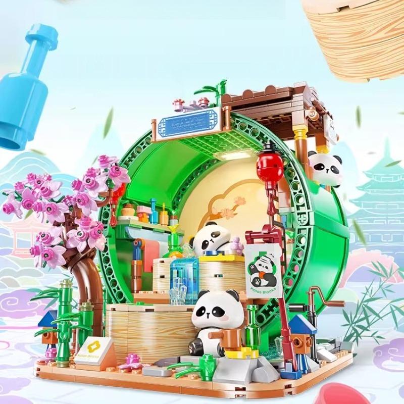 Panda Bamboo House Building Blocks Children's Educational DIY Handmade Creative Model Ornaments Trendy Toys Birthday Gifts