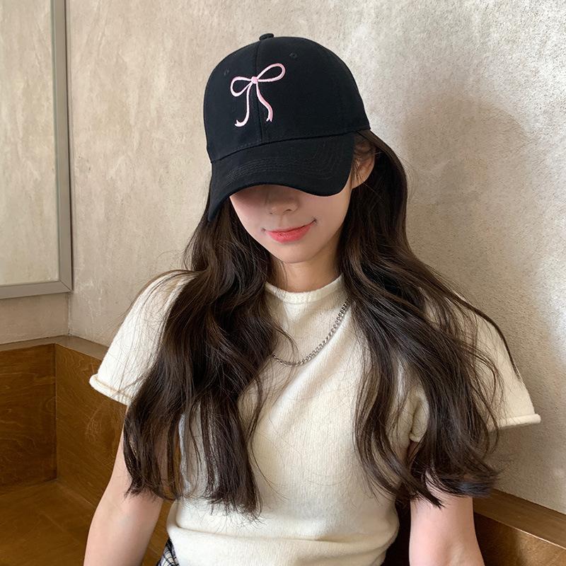 New Bow Embroidered Baseball Cap for Women with Big Face and Versatile Face Showing Small Embroidered Baseball Cap Spring Hat