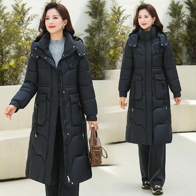 Winter Steppjacke Daunenfüllung Baumwollfüllung Lang Über das Knie Mode Mit Kapuze Schlank Baumwollgepolsterte Jacke Damen Übergröße Baumwollgepolsterte Jacke