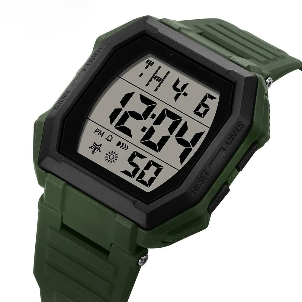 Men Digital Watch Outdoor Sports Multifunctional Waterproof Shock Resistant Large Screen Display Luminous Wristwatch