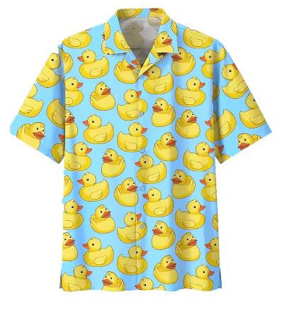 Hawaiian Casual Shirt Duck Print Men's Open Button Top Cool Comfortable Short Sleeves