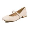 Square Head Low Heel Mary Jane Shoes New Pleated Word with Light Mouth Commuting Single Shoes Pearl High Heels Children