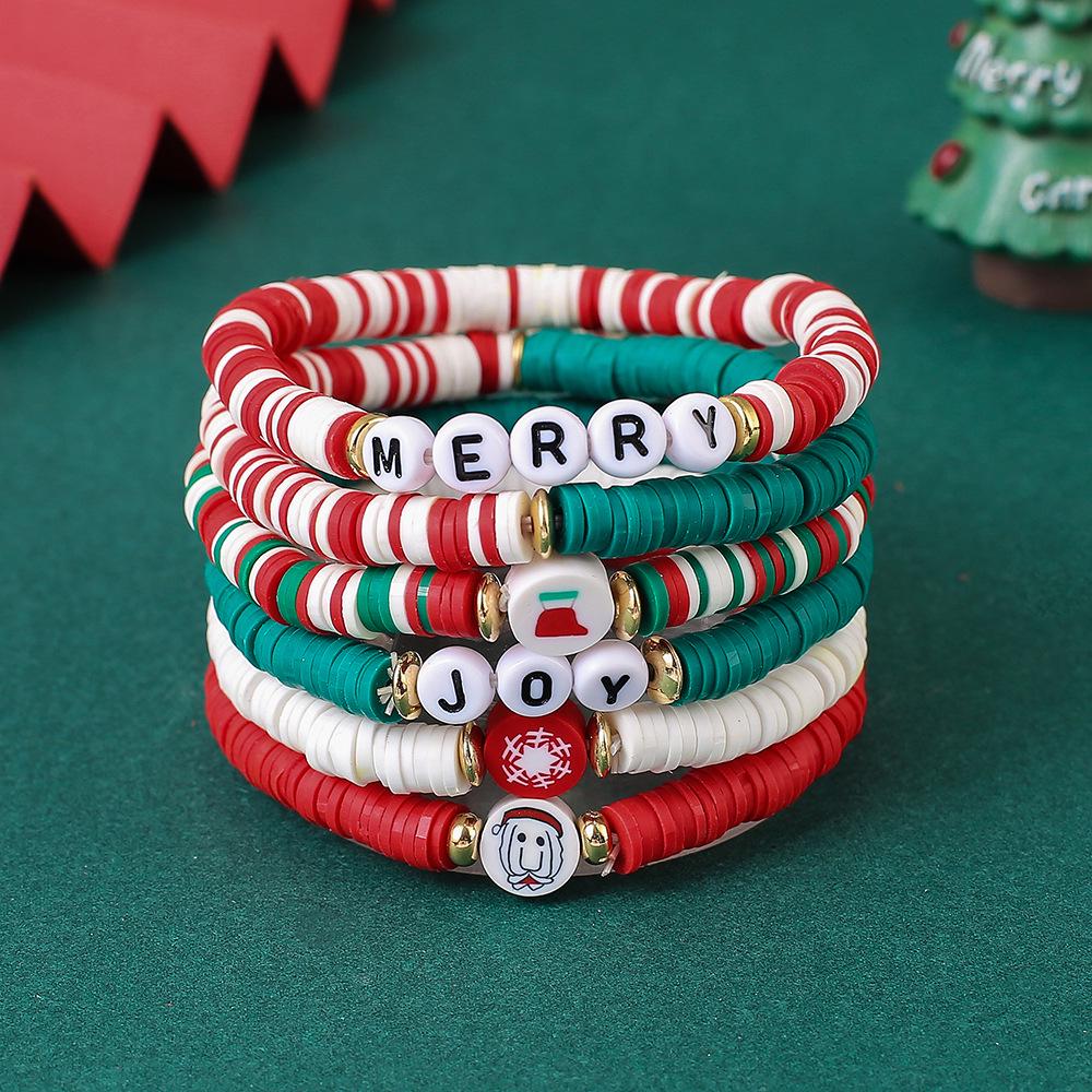 Festive Santa Claus & Christmas Tree Polymer Clay Bracelet Set